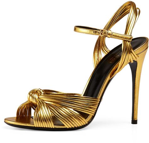 Gucci Allie Knotted Strappy Sandal, Gold Sandals Gucci, Fallon Carrington, Gucci Heels, Chic Chic, Ankle Strap Shoes, Metallic Sandals, Gold Shoes, Gold Sandals, Gold Heels