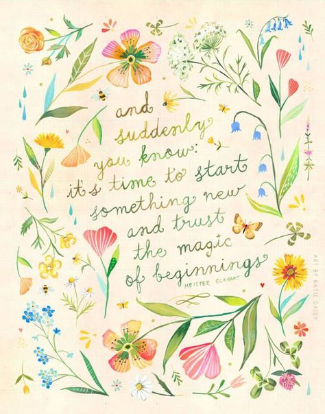 and suddenly. Painted Floral Wreath, Katie Daisy, Watercolor Quote, Floral Wreath Watercolor, 카드 디자인, Wreath Watercolor, Botanical Watercolor, Floral Painting, Mantra