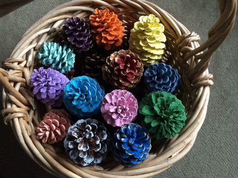 How To Color Pine Cones With Food Coloring, How To Dye Pine Cones With Food Coloring, Pine Cone Art, Christmas Is Over, Christmas Display, Saving Time, Pine Cone, Food Coloring, Projects Ideas