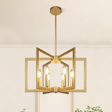 Klgxnrd 6-Light Gold Geometric Chandeliers for Kitchen Island, Modern Farmhouse Dining Room Light Fixtures Over Table, Industrial Metal Pendant Chandelier for Entryway Hallway Foyer Bedroom - Amazon.com Modern Farmhouse Dining Room Lighting, Farmhouse Dining Room Light Fixtures, Farmhouse Dining Room Light, Room Light Fixtures, Gold Pendant Light, Gold Light Fixture, Geometric Kitchen, Lustre Industrial, Dining Room Light Fixture