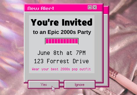 Iconic 2000s Themed Party Ideas 2002 Theme Party, 2000s Theme Invitations, 2000 Bday Theme, 2000 Theme Invitation, 2000 Birthday Invitations, 2k Themed Party, 2005 Themed Party, 2000 Party Theme Early 2000s Invitation, 2000s Birthday Party Theme Invitation