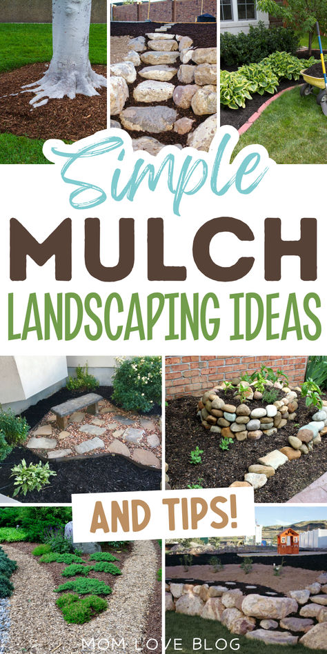 Mulch landscaping ideas for a spring backyard refresh. Simple Mulch Landscaping Ideas, Limestone Landscaping, Diy Mulch, Backyard Ideas Easy, Mulch Yard, Mulch Landscaping Ideas, Fun Backyard Ideas, Brown Mulch, Mulch Around Trees