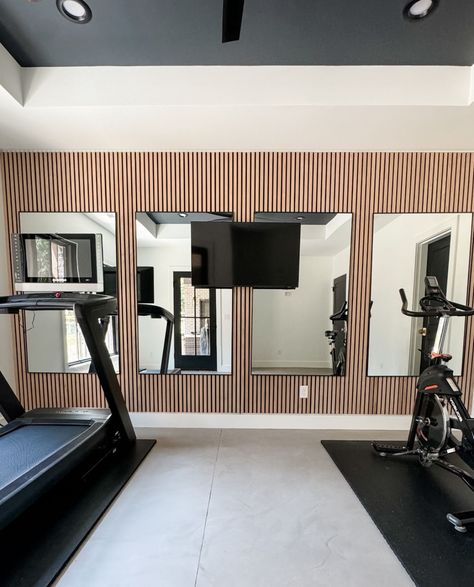 Media And Workout Room, Small Gym Basement Ideas, Home Gym Modern Luxury, Garage Gym One Car, Home Gym Tv Wall, Mini Fridge In Home Gym, Upstairs Home Gym, Home Fitness Room Ideas Gym Design, Home Gym Accent Wall Ideas