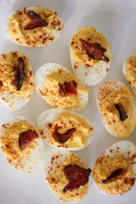 Million Dollar Deviled Eggs Million Dollar Deviled Eggs, Spicy Corn Dip, Deviled Eggs With Bacon, Eggs With Bacon, Classic Deviled Eggs, Baked Turkey Wings, Cheese Stuffed Mushrooms, Honey Roasted Carrots, Bacon Deviled Eggs