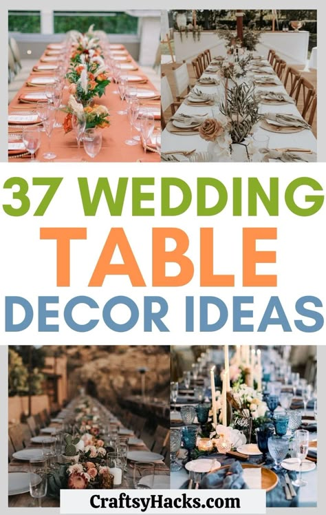 You can easily have the most beautiful wedding table decor to celebrate your wedding with these lovely wedding ceremony ideas. These incredible wedding decor ideas will give you inspiration for your own wedding reception. Decorating A Head Table For A Wedding, Long Table Centerpieces For Party, Aesthetic Wedding Table Decor, Wedding Long Tablescape, Long Party Table Decor, Simple Rectangular Wedding Table Decor, Wedding Guest Table Decorations, Table Set Up For Wedding Layout, Wedding Decor For Long Tables