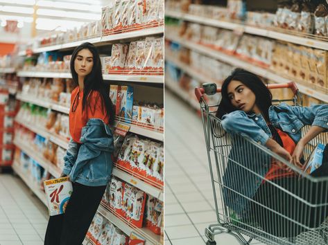 Supermarket Photoshoot Ideas, Supermarket Photo, Supermarket Photoshoot, Target Photoshoot, Grocery Store Photoshoot, Store Photoshoot, City Fashion Photography, Urban Photography Portrait, Street Photography Portrait