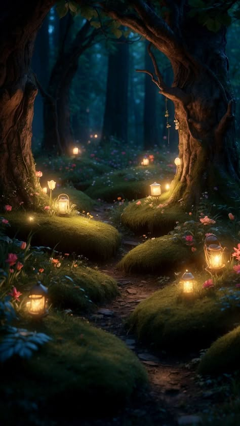 Fae Forest Aesthetic, Fairy Scene Tattoo, Whimsical Forest Aesthetic, Magical Background Fairytale, Fairy World Aesthetic, Into The Woods Aesthetic, Enchanted Background, Fantasy Forest Aesthetic, Fairy Forest Aesthetic