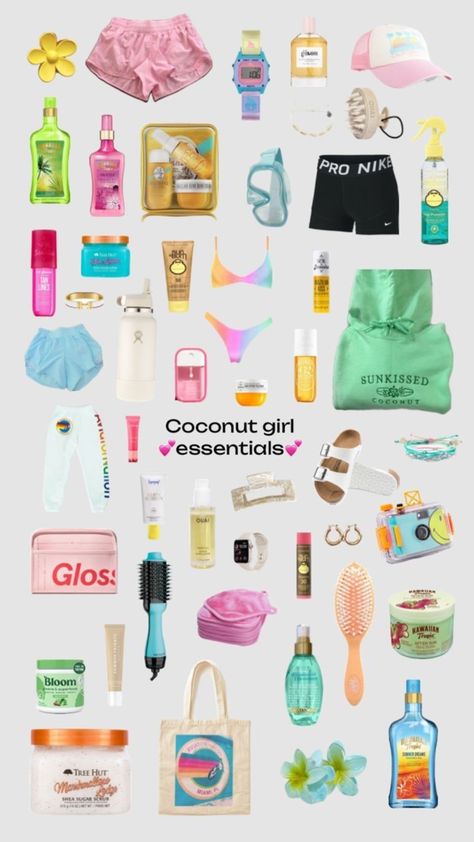 #fyp Coconut Girl Essentials, Summer Bag Essentials, Preppy Birthday Gifts, Summer Necessities, Beach Bag Essentials, Girl Essentials, Coconut Dream, Preppy Gifts, Preppy Inspiration