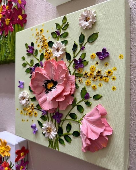 ROSES ON TRELLIS 21x10” Nature's beauty in full bloom 🌹🌿 There's something so enchanting about a garden filled with roses climbing up a t… | Instagram Texture Floral Art, Roses On Trellis, Roses Trellis, 3d Flower Art, Watercolor Pansies, Roses Climbing, Thick Painting, 3d Art Painting, Floral Art Canvas