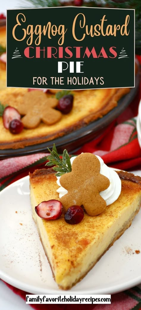 Eggnog gets a makeover in this rich and creamy eggnog custard pie! This is your new favorite holiday pie, and a must-have on your Christmas dessert table! Eggnog Custard, Eggnog Pie, Upstate Ramblings, Eggnog Dessert, Holiday Eggnog, Easy Eggnog, Eggnog Recipes, Holiday Pie, Custard Pie Recipe