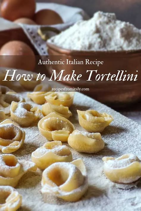 How to Make Traditional Italian Tortellini from Scratch - Recipes from Italy Homemade Pasta Shells Noodles, Homemade Cheese Tortellini Recipes, Homemade Tortellini Dough, Homemade Tortalini Recipes, Homemade Tortellini Filling, Homemade Cheese Tortellini, Homemade Tortellini Recipes, Tortellini Filling Recipe, How To Make Tortellini Pasta