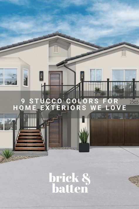 From classic, creamy white to deep charcoal gray, check out our favorite exterior paint colors for stucco homes and let us know which one you like best: https://bit.ly/3Qg2glN Exterior House Colors White And Gray, Exterior House Paint Gray, Modern Exterior Paint Colors For House, Classic Gray Exterior, Modern Outside House Paint, Lahabra Stucco Colors, Best Stucco Exterior Colors, Grey Stucco House, Stucco Exterior House