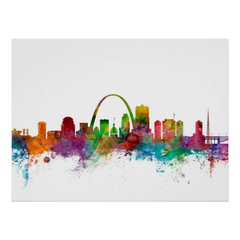 Arch Watercolor, St Louis Skyline, St Louis Arch, Paint Splash, St Louis Missouri, Acrylic Wall Art, Watercolor Artwork, Wall Art Print, Metal Walls