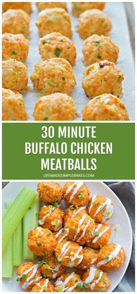 If you love buffalo wings, you're going to love these easy and mess-free buffalo chicken meatballs. They're a whole lot healthier than the traditional appetizer! #30minutebuffalochickenmeatballs #buffalochickenmeatballs #meatballs #30minutemeatballs #buffalomeatballs Buffalo Chicken Meatballs, Appetizer Meatballs, Appetizers Easy Finger Food, Chicken Meatballs, Think Food, Buffalo Wings, Buffalo Chicken, Appetizers For Party, Appetizers Easy