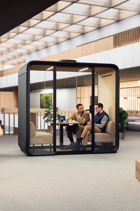 Framery Four in an open-plan office. Open Floor Plan Office, Pod Office, Soundproof Box, Creative Workspace Design, Work Pod, Bee Business, Office Design Concepts, Flexible Work Space, Work Office Design