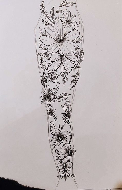 Thigh Piece Tattoos, Flower Leg Tattoos, Arm Sleeve Tattoos For Women, Catrina Tattoo, Full Leg Tattoos, Tattoos For Women Flowers, Thigh Piece, Theme Tattoo, Floral Tattoo Sleeve