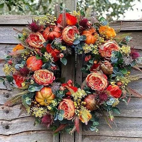 Amazon.com: Artificial Fall Wreaths for Front Door Rustic Autumn Wreath with Pumpkin,Rose,Berry Branchesm,Mixed Leaves Thanksgiving Wreath Fall Door Wreath for Halloween Thanksgiving Indoor Outdoor Decor (19.7) : Home & Kitchen Dekoratívne Vence, Fall Decor Wreaths, Wreath Home Decor, Peonies Wreath, Fall Thanksgiving Decor, Year Round Wreath, Autumn Wreath, Thanksgiving Wreaths, Pumpkin Wreath