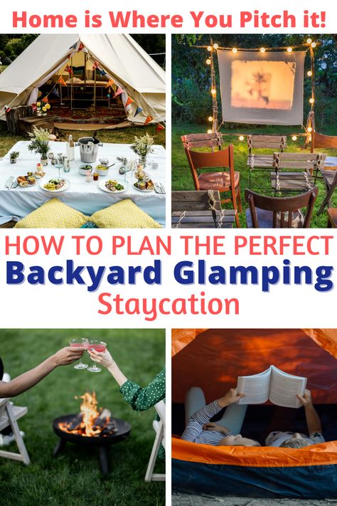 People glamping in the backyard. Backyard Camping Party Adults, Indoor Camp Out Party Ideas, Family Backyard Camping Ideas, Birthday Campout Party Backyard, Backyard Slumber Party Ideas, Camp Out Ideas Backyard, Tent Glamping Ideas Diy Birthday Party, Diy Backyard Camping Ideas, Camping Decorations Outdoor