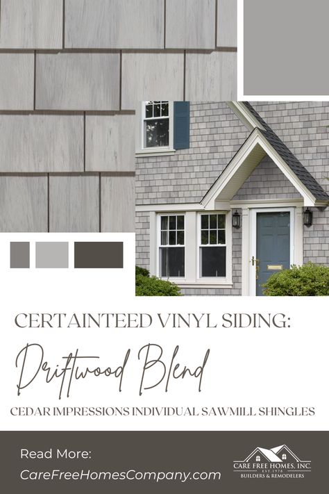 Shake Siding and Shingle Siding Contractor in Cape Cod, MA and Rhode Island Shake Style Siding, Gray Vinyl Cedar Shake Siding, Cedar Shake Vinyl Siding Exterior Design, Shingle Exterior Siding, Light Gray Cedar Shake Siding, Grey Cedar Shake House, New England Cedar Shake Homes, Vinyl Shingles Cedar Shakes, Cape Cod Shingle House Exterior