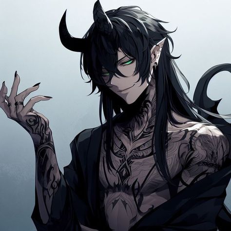 Black Dragon Character Design, Demon Pfp Male, Demon Boy Pfp, Evil Oc Male, Demon Boy Art, Male Demon Character Design, Demon Aestethic Male, Demon Male Oc, Demon Oc Art