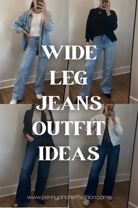 Do you want to elevate your fashion game and stand out from the crowd? Look no further than wide leg jeans. These versatile pieces are a must-have in any wardrobe, offering endless possibilities for creating stylish and trendy outfits. In this article, we'll explore six wide leg jeans outfit combinations to help you make a statement wherever you go. From classic chic to casual cool and trendy twists, we'll show you how to style wide leg jeans for every occasion. Casual Fall Outfits Wide Leg Jeans, What To Wear Wide Leg Pants With, Trendy Wide Leg Jeans Outfit, Chunky Loafers Wide Leg Jeans, Casual Loose Jeans Outfit, Wide Pants Jeans Outfit, Khaki Denim Pants Outfit, Outfits With Medium Wash Jeans, Button Up Shirt With Wide Leg Pants