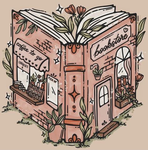 Book Fanart Aesthetic, Reading Nook Illustration, Plant Book Aesthetic, Cozy Kindle Aesthetic, Book Worm Drawing, Old Book Drawing, Book Drawing Aesthetic, Book Store Illustration, Bookstore Drawing