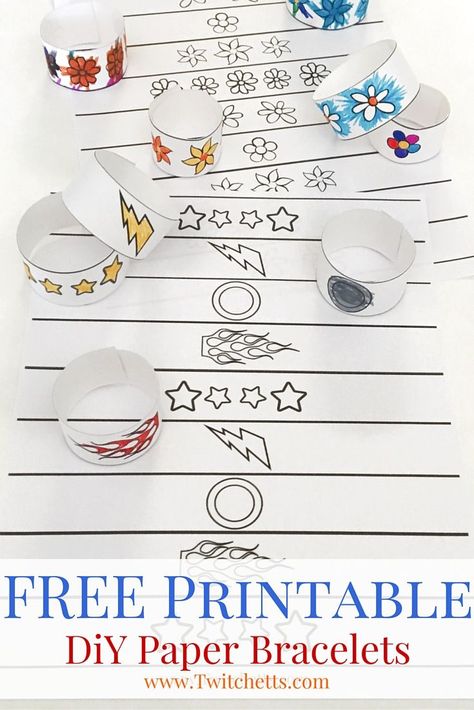 DIY Paper Bracelets-Print off these fun coloring book bracelets for your kiddos. There are 2 different designs and DiY instructions on how to put them together. Super Hero Activities, Superhero Week, Paper Bracelets, Hero Crafts, Bracelet Template, Bracelets For Kids, Paper Bracelet, Superhero Crafts, Crafts And Activities For Kids