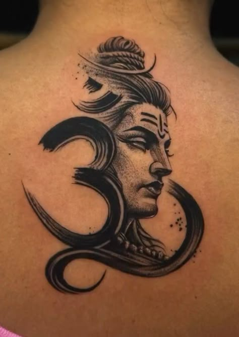 Shiva Om Tattoo, Hindu God Tattoo For Women, Tattoo Ideas Shiva, Shiva Tatoos Men, Om And Trishul Tattoo, Sivan Tattoo Designs, Om Tatoos Design, Shiva Back Tattoo, Siva Tattoo Designs