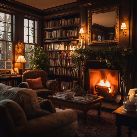 #Cozy Library Nook: A #warm, inviting #library room with a blazing #fireplace surrounded by #books and #comfortable #seating. #armchair #aiart #aiphoto #stockcake ⬇️ #Download and 📝 #Prompt 👉 https://stockcake.com/i/cozy-library-nook_91020_6045 Armchair By Fireplace, Fireplace Office Ideas, Media Room Library, Record Player By Fireplace, Library With Fireplace Bookshelves, Small Library With Fireplace, Reading Corner With Fireplace, Fireplace Library Wall, Cozy Home Library With Fireplace