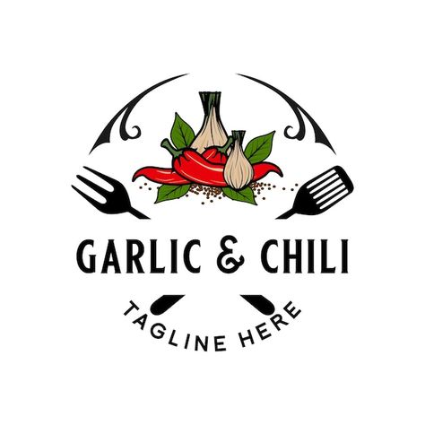 Hot sauce logo design. chili and spices ... | Premium Vector #Freepik #vector #chili-pepper #hot-chili #red-chili #red-pepper Chili Garlic Logo Label, Chili Garlic Oil Logo Design, Chili Garlic Logo, Sauce Logo Design, Mortar And Pestle Logo, Hot Sauce Logo, Herbal Logo Design, Hot Sauce Packaging, Herbal Logo