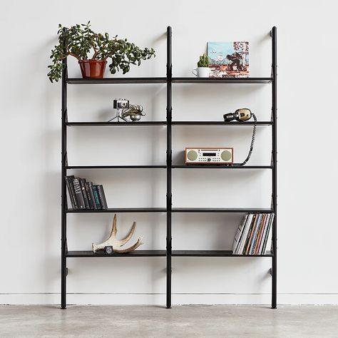 Display Ladder, Desk Units, Black Shelves, Modular Shelving, Shelving Systems, Gus Modern, Organizing Systems, Desk Shelves, Open Storage