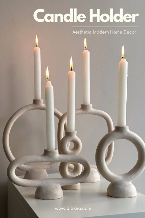 Elevate Your Home Decor : 4 Chic Modern Ceramic Candle Holders to Enhance Your Minimalist Home Styling! — DIAxNA Airdryclay Candle Holders, Clay Home Decor Diy, Pottery Candle Holders, Candle Holder Ceramic, Pottery Decoration, Velas Candles, Ceramic Home Decor, Elegant Candle Holders, Elegant Candle