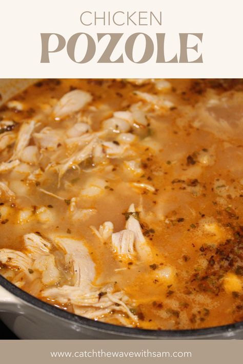 CHICKEN POZOLE Poached Chicken Soup, Chicken Pozole Recipe Easy, Chicken Pozole Soup, Pazole Soup Mexican Posole Chicken, Chicken Pizzoli Soup, Mexican Hominy Soup, Chicken Pazole Soup Mexican, Mexican Chicken Noodle Soup Recipe, Mexican Chicken Soups