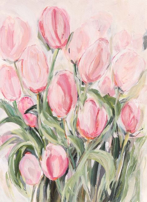 Floral Paintings Acrylic, Printable Wall Collage, Tulip Painting, Pink Painting, Pink Posters, Poster Room, Picture Collage Wall, Floral Artwork, Pink Tulips