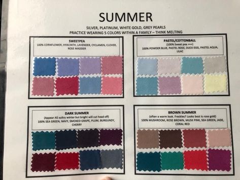 House Of Colour True Summer, Soft Natural True Summer, Sweet Pea Summer Color Palette Outfits, Brown Summer Color Palette, Hoc Dark Summer, House Of Colour Brown Summer, Soft Summer Dark Colors, Sweet Pea Summer Color Palette, House Of Color Dark Summer