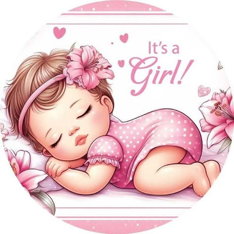 Baby Girl Stickers, Baby Pink Flowers, Handmade Greeting Card Designs, Sweet Cone, Baby Sticker, Baby Gril, Pink Bed, Mom Dad Baby, Baby Art Projects