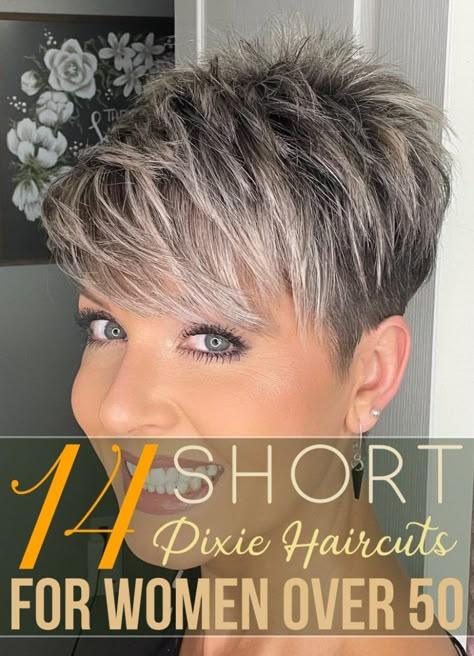 Pixie Stacked Haircut, Pixie Haircut For Gray Hair, Grey Hair Pixie Haircut Over 50, Frosted Short Hair, Pixie Haircut For Thick Hair Over 50, Short Haircut With Layers For Thick Hair, Undercut Pixie Edgy Over 50 Fine Hair, Stacked Pixie Haircut For Fine Hair, Short Pixie Haircut For Thick Hair