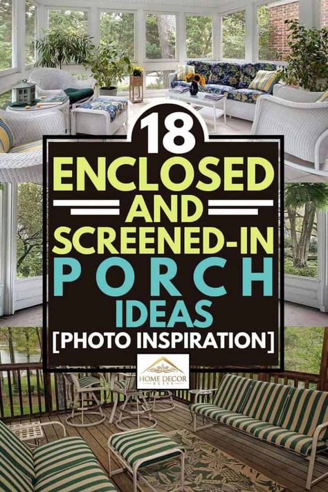 18 Enclosed And Screened-In Porch Ideas [Photo Inspiration] - Home Decor Bliss Sun Porch Ideas Enclosed, Enclosed Porch Decorating, Brick House Front Door Colors, Porch To Sunroom, Small Screened Porch, Outdoor Screen Room, Enclosed Patio Ideas, Closed In Porch, Enclosed Front Porches