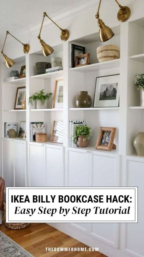 Discover the ultimate IKEA Billy bookcase hack for creating built-ins in your living room. Explore innovative shelving ideas and transform your space with this Billie IKEA hack. Get inspired by IKEA Billy bookcase hacks that offer both storage and style solutions. Upgrade your home effortlessly with this versatile and practical hack. Billy Bookcase Extension, Billy Built In Bookcase, Billy Bookcase Living Room, Ikea Built In Shelves, Ikea Hacks Bookshelves, Built In Billy Bookcase, Billy Bookcase Built In, Billy Library, Billy Bookcase Styling