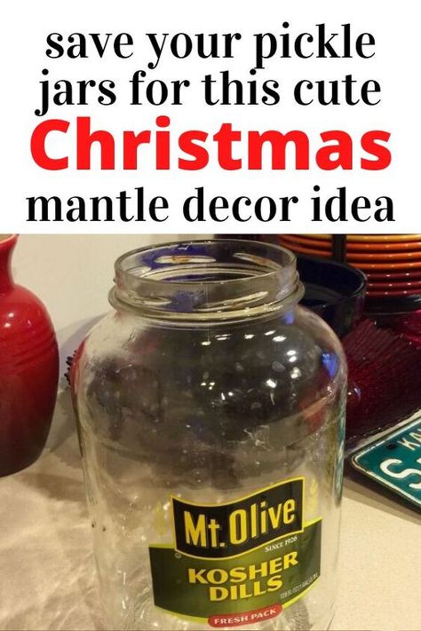 Large Jar Christmas Decorating Ideas, Diy Christmas Cookie Jars, Bottle Tree Christmas Decor, Glass Jar Decorating Ideas Christmas, Pickle Jar Crafts Diy Home Decor, Diy With Jars, Christmas Glass Vase Decor, Decorating Jars For Christmas, Dollar Tree Mason Jar Crafts