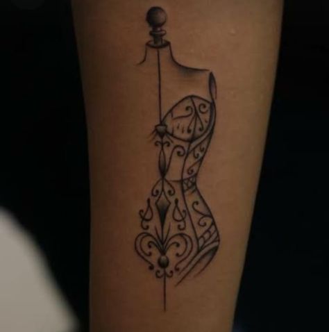 Dress Form Tattoo Ideas, Tattoo Ideas For Fashion Designer, Dress Tattoo Ideas, Tattoos For Fashion Designers, Fashion Designer Tattoo Ideas, Small Sewing Tattoos, Tattoo For Fashion Designer, Fashion Related Tattoos, Tattoo Sewing Machine