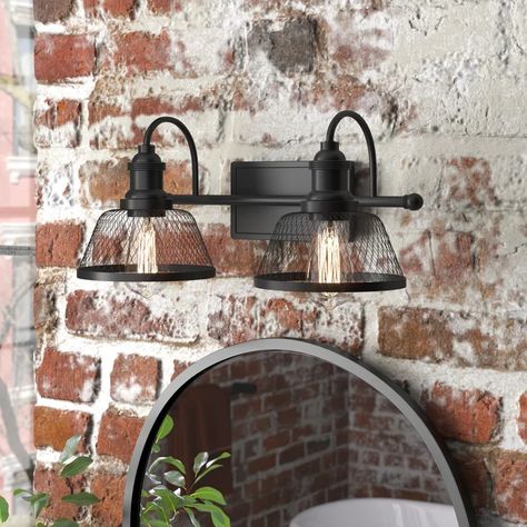 Steelside™ Davis 2 - Light Dimmable Black Vanity Light | Wayfair Farmhouse Vanity Lighting, Rustic Bathroom Light Fixtures, Farmhouse Bathroom Light Fixtures, 2 Light Bathroom Vanity Light, Cottage Bathrooms, Industrial Vanity Light, Rustic Bathroom Lighting, Light Fixtures Farmhouse, Farmhouse Vanity Lights