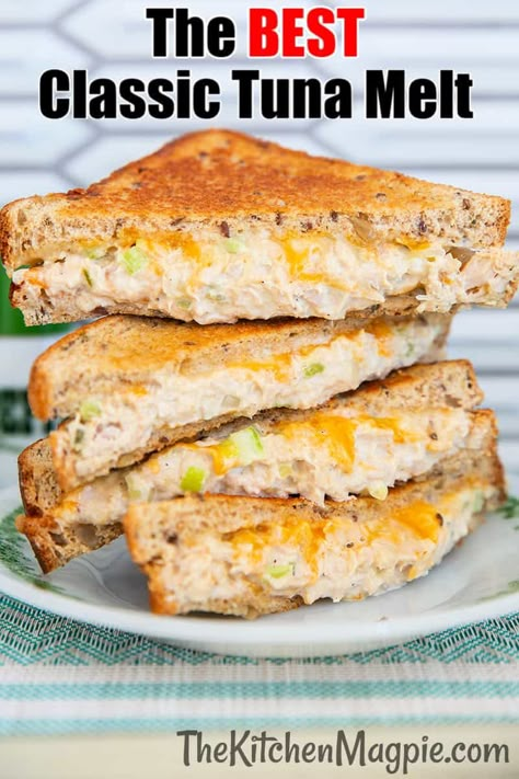 Classic Tuna Melt Sandwich - The Kitchen Magpie Classic Tuna Melt, Best Tuna Sandwich, Tuna Sandwich Recipes, Toasted Sandwich Recipes, Tuna Melt Sandwich, Tuna Melt Recipe, Melt Recipe, Tuna Melt, Tuna Sandwich