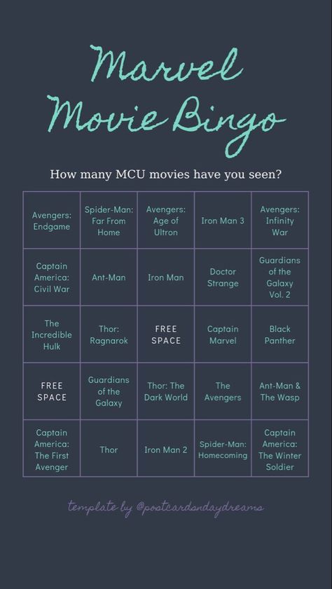 Bingo Movie, Bingo Story, Movie Bingo, Bored Games, Instagram Story Questions, Bingo Template, Marvel Movie, Hallmark Christmas Movies, Netflix Movies