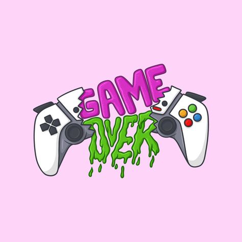 Split joystick says game over Illustration Controller Vector Gamer Drawings, Video Game Drawing, Anime Scythe, Game Controller Art, Game Drawing, Game Logo Design, Gaming Art, Game Logo, Game Controller