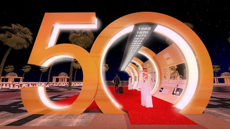 50 YEARS on Behance Welcome Event Ideas, Booth Event Ideas, Corporate Event Design Entrance, Entrance Event Design, Event Key Visual Design Ideas, Corporate Event Decor Entrance, Corporate Event Entrance, Gate Event Design, Event Gate Design