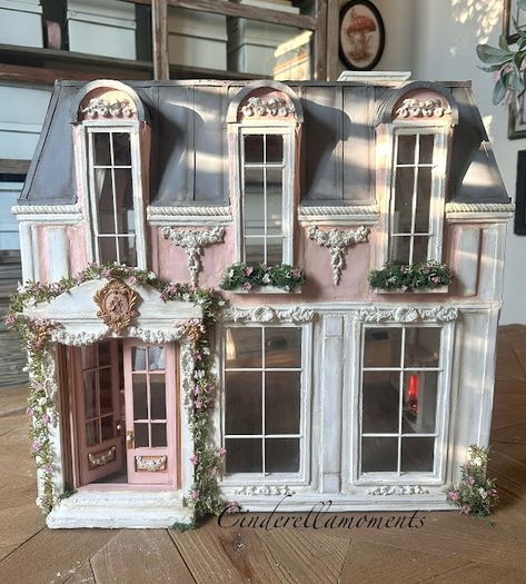 Peony Manor Custom 1/12 Scale Dollhouse Fancy Dollhouse, Dollhouse Aesthetic, Pink Dollhouse Aesthetic, Shabby Chic Dollhouse, Pink Victorian Dollhouse, French Doll House, Hillside Manor Dollhouse, Orchid Dollhouse Exterior, French Dollhouse