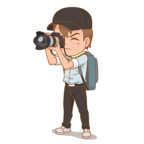 Cartoon character of photographer. | Free Vector #Freepik #freevector #technology #man #character #cartoon College Poster, Camera Cartoon, Urban Logo, Camera Drawing, Pop Art Girl, Camera Logo, Man Vector, Business Icon, Photography Logos