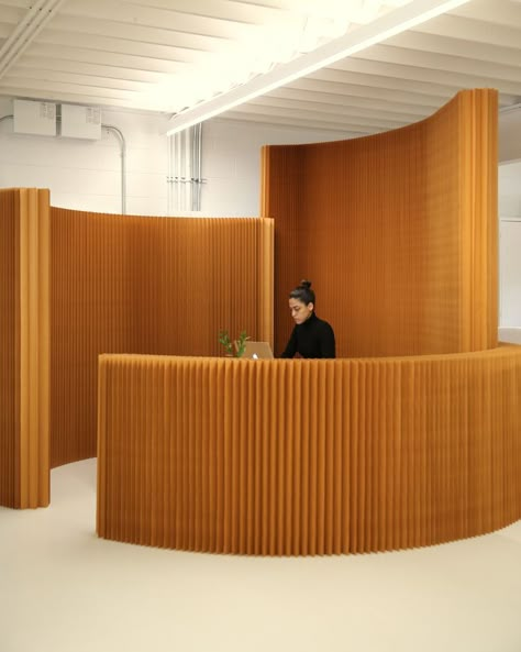 softwall room divider for open offices concepts Office Dividers Ideas, Partition Wall In Office, Modular Partition Design, Curved Room Divider, Acoustic Room Divider, Office Desk Divider, Office Reception Desk Designs, Cardboard Room Divider, Office Room Divider