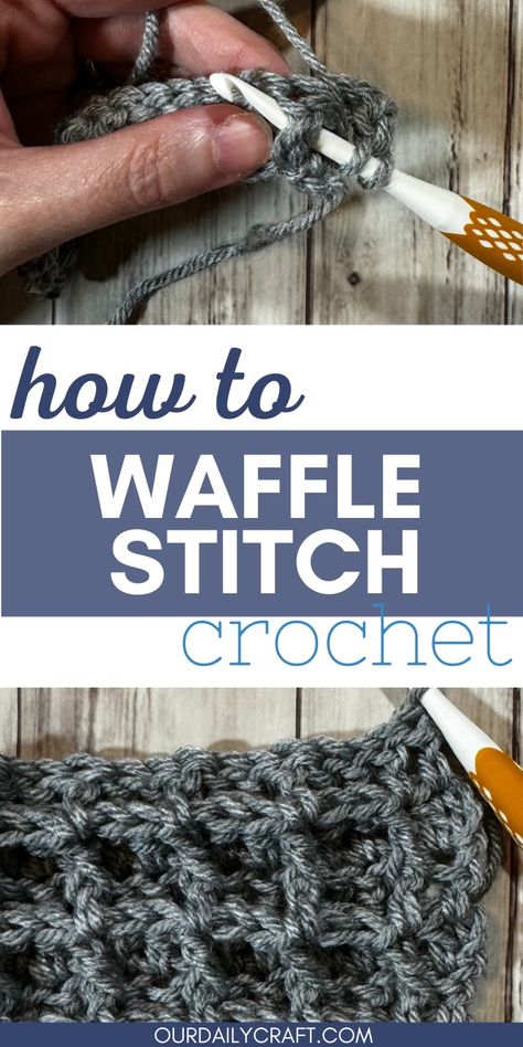 waffle stitch crochet tutorial Waffle Crochet Stitch Tutorials, Double Waffle Stitch Crochet, Waffle Stitch Crochet Tutorial, Zigzag Waffle Crochet, Wattle Stitch Crochet, Waffle Stitch Crochet Blanket, Waffle Crochet Stitch, Waffle Stitch Crochet, Waffle Crochet